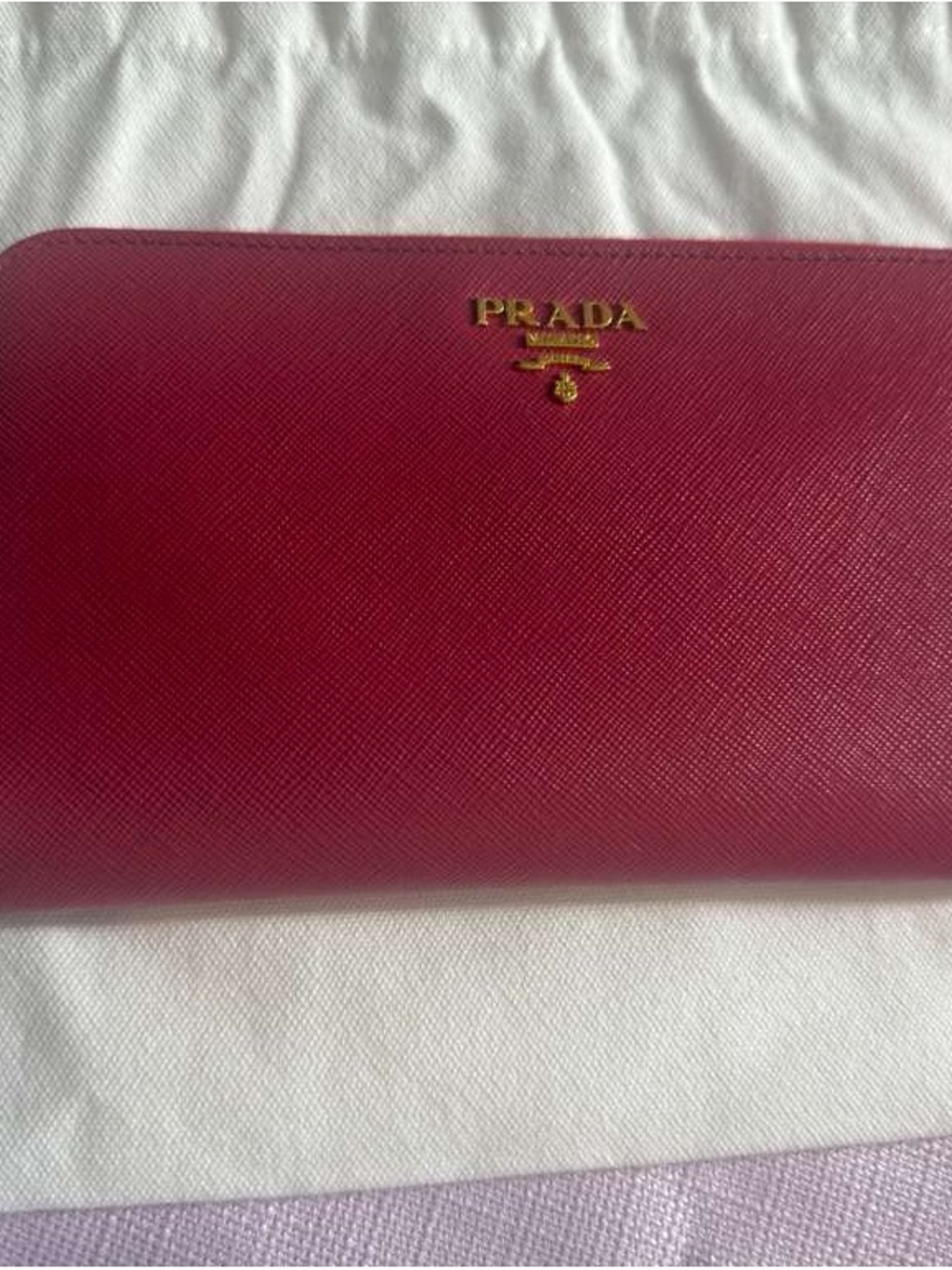 Prada Saffiano Leather Zip Wallet in Deep Raspberry